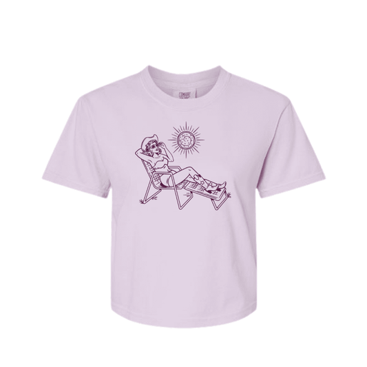 Lounging Cowgirl Purple Boxy Tee Shirt